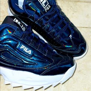 FILA Women's Disruptor 3 Metallic Navy Blue Iridescent Sneakers